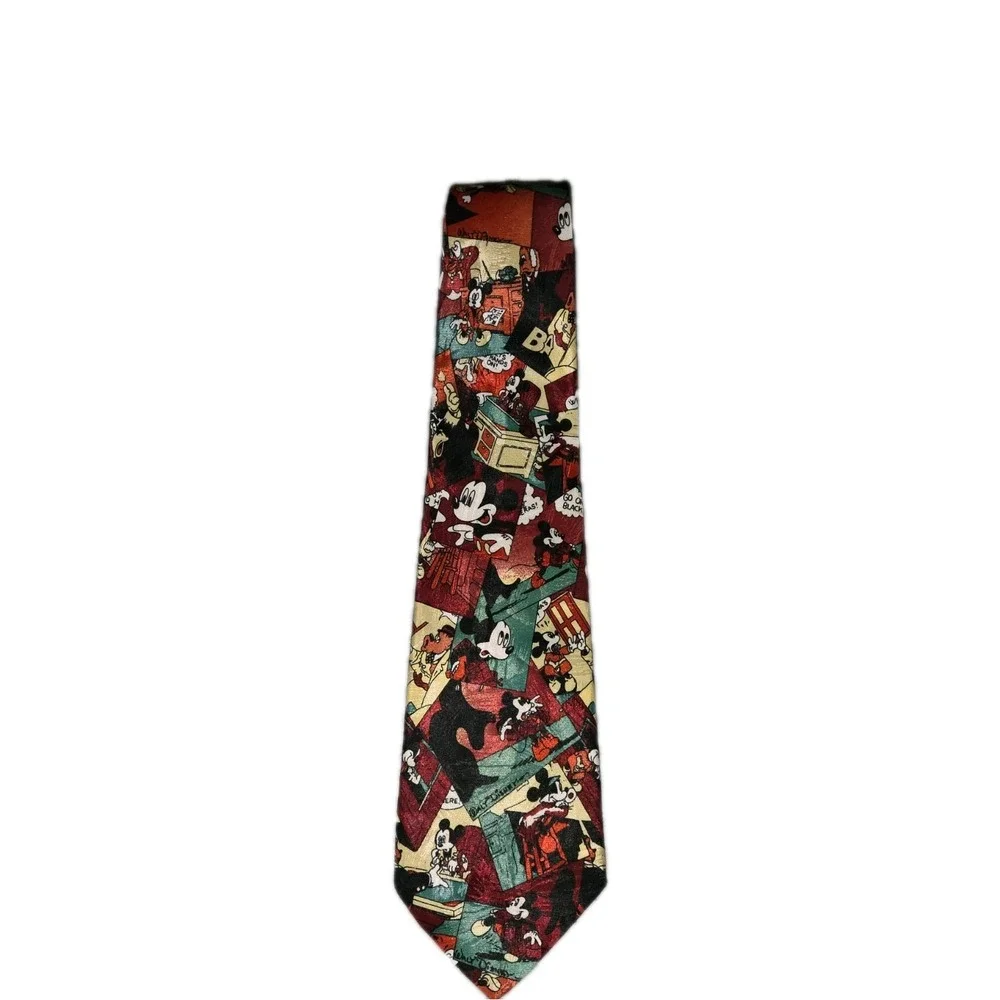 Vintage Disney Mickey Unlimited Tie 90s Cartoon Comic Novelty Mens Necktie Red